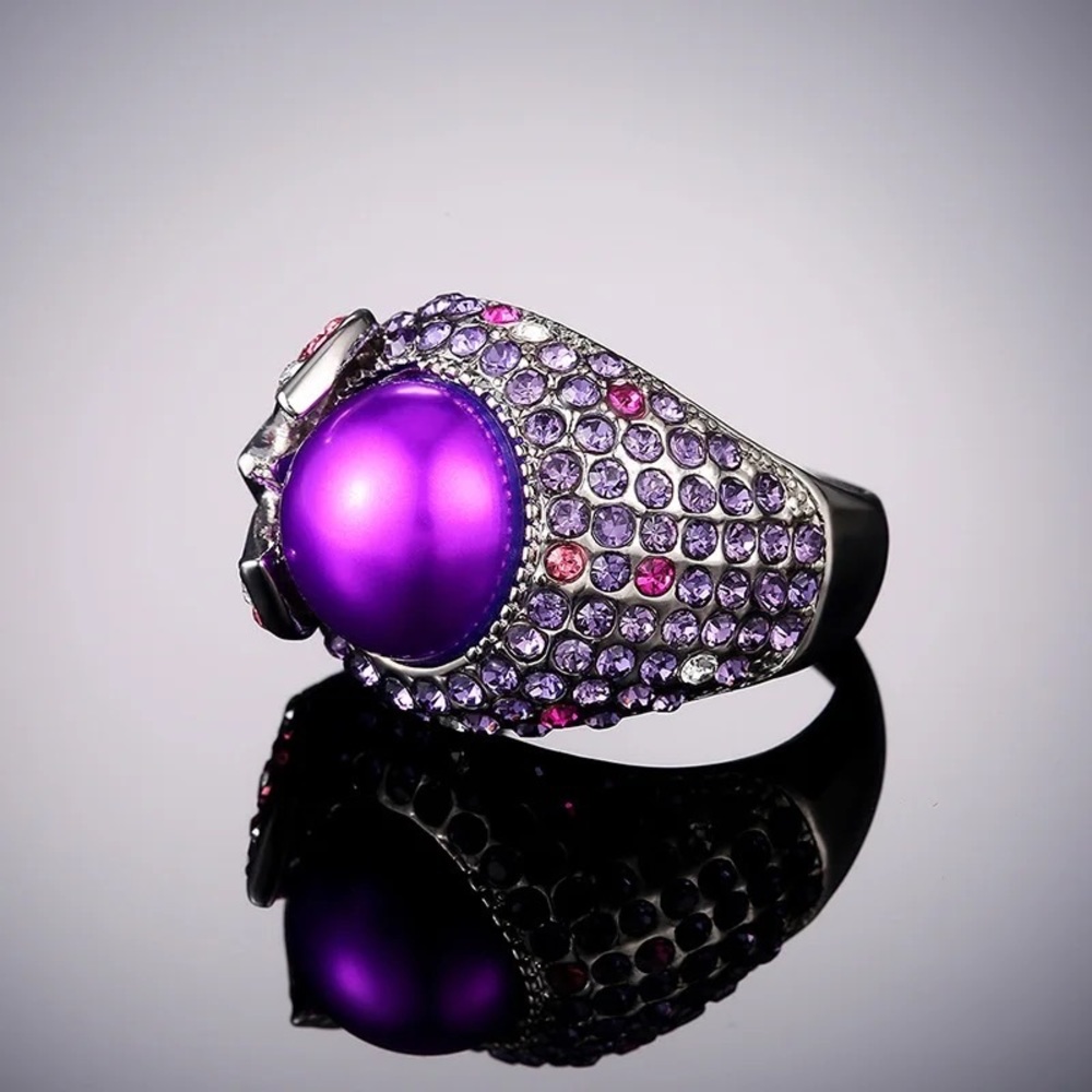 New Women’s 925 Silver Beautiful Diamond Purple Inlaid Ring - Picture 4 of 5